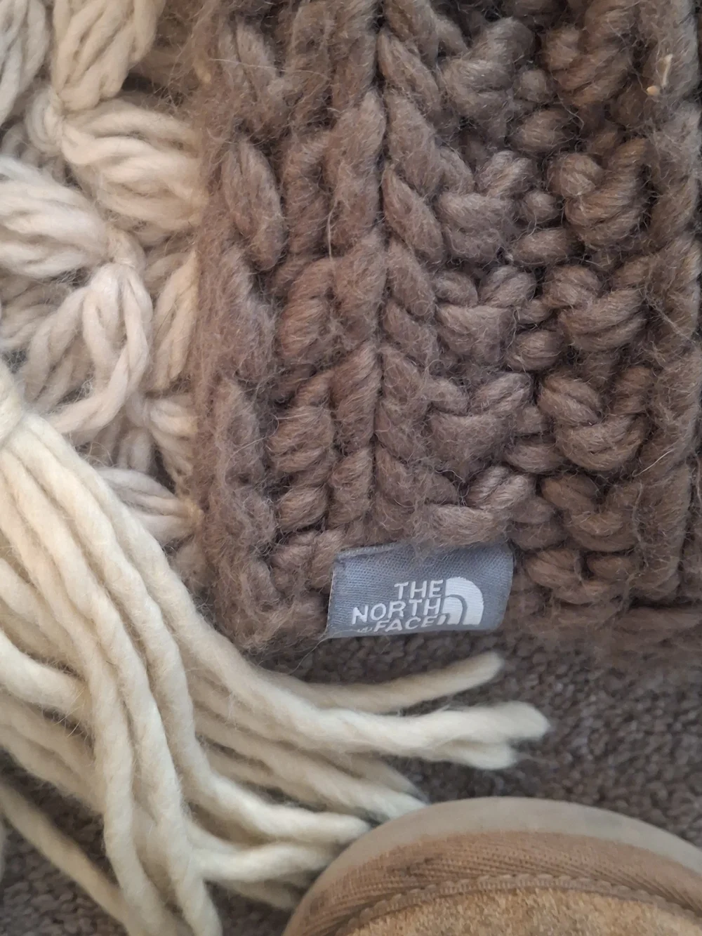 The North Face Chunky Knit Scarf in Brown and Cream